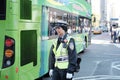 NYPD traffic control officer seen on the busy streets of New York in a typical busy time of day. Royalty Free Stock Photo