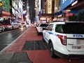 NYPD Vehicles Parked On 42nd Street, Times Square, NYC, NY, USA Royalty Free Stock Photo