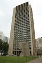 The NYU Silver Towers and cubistic sculpture the Bust of Sylvette created by Carl Nesjar in collaboration with Pablo Picasso