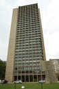 The NYU Silver Towers and cubistic sculpture the Bust of Sylvette created by Carl Nesjar in collaboration with Pablo Picasso