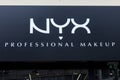 Nyx Cosmetics logo on one of their retailers. Nyx is an American cosmetics company specialized in makeup