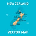 Vector map of New Zealand with cities, rivers and roads on separate layers