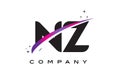 NZ N Z Black Letter Logo Design With Purple Magenta Swoosh