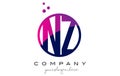 NZ N Z Circle Letter Logo Design With Purple Dots Bubbles