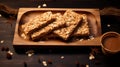 Delicious Oaty Bars On Wooden Tray With Tea - A Perfect Snack Royalty Free Stock Photo