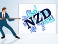 Nzd Currency Shows New Zealand Dollar And Coin