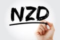 NZD - New Zealand Dollar acronym with marker, concept background