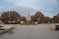 Nimes, Occitanie, France - The Arena square with a Pradier fountain Royalty Free Stock Photo