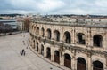 Nimes, Occitanie, France - High angle view over the Arena, a Roman style amphitheater
