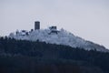 NÃÂ¼rburg, Germany - 12 29 2020: NÃÂ¼rburg, castle in white forest, with dark forest to the valley