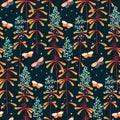 Seamless vector hand drawn pattern with flowers , leaves and butterflies. design for textile, cover, wrapping Royalty Free Stock Photo