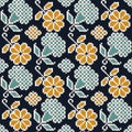 Seamless vector ikat pattern with flowers.