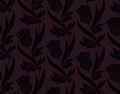 Seamless vector dark violet pattern with flowers. seamless template in swatch panel. design for print, woodblock, textile Royalty Free Stock Photo