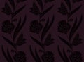 Seamless vector dark violet pattern with flowers. seamless template in swatch panel. design for print, woodblock, textile Royalty Free Stock Photo