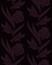 Seamless vector dark violet pattern with flowers. seamless template in swatch panel. design for print, woodblock, textile Royalty Free Stock Photo