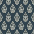 Seamless vector pattern with isolated rhombic figures and floral decoration on dark blue background