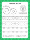 Trace letters of English alphabet and fill colors Uppercase and lowercase O. Handwriting practice for preschool kids worksheet. Royalty Free Stock Photo