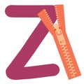 Capital letter Z of English alphabet with cute cartoon zipper. Funny font for kindergarten and preschool education