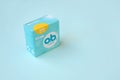 O.B. Original Normal tampons in a small box. OB is global brand of feminine hygiene products or personal care products used by