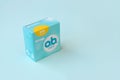 O.B. Original Normal tampons in a small box. OB is global brand of feminine hygiene products or personal care products used by