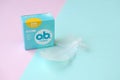 O.B. Original Normal tampons in a small box. OB is global brand of feminine hygiene products or personal care products used by