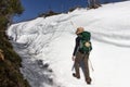 O Cebreiro, Spain - Young Pilgrim Girl Trudging through the Snow along the Way of St James Camino de Santiago