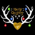 Christmas Design with Reindeer antlers isolated on black. Snowflake winter set Royalty Free Stock Photo