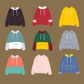 Cartoon clothes, hoodie with various color. sticker set collection for kids, wallpaper, chat, poster, simple vector Royalty Free Stock Photo
