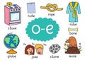 O-e digraph spelling rule educational poster for kids with words Royalty Free Stock Photo