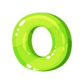 O green glossy bright English letter, kids font vector Illustration on a white background