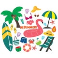 Collection set cartoon cute summer vacation. for sticker, fabric print, icon, label, tag.