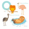 O letter animals set. English alphabet. Vector illustration