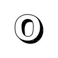 O letter hand-drawn symbol. Vector illustration of a small English letter o. Hand-drawn black and white Roman alphabet