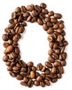 O letter made from coffee beans isolated on white background