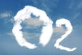 O2 molecule made with clouds and view of beautiful blue sky. Oxygen release concept