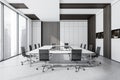 O shape white conference room table for twelve persons