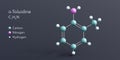 o-toluidine molecule 3d rendering, flat molecular structure with chemical formula and atoms color coding