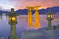 O-Torii great floating gate on Miyajima island in Japan at sunset Royalty Free Stock Photo