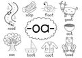 Oa digraph spelling rule black and white educational poster for kids with words