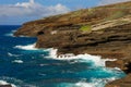 Oahu Cliffs with foamy waves Royalty Free Stock Photo