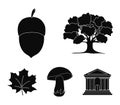 Oak, acorn, edible mushroom, maple leaf.Forest set collection icons in black style vector symbol stock illustration web.