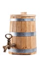 Oak barrel with a crane isolated on white background