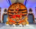 Oak barrel at the hall of wine estate and historic headquarters of French Champagne producer Vranken-Pommery in Reims