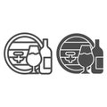 Oak barrel and wineglass and bottle line and solid icon. Wine making logo outline style pictogram on white background Royalty Free Stock Photo