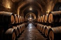 oak barrels aging wine in a cellar