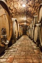 Oak barrels in a underground wine cellar Royalty Free Stock Photo