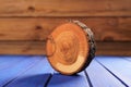 Oak cracked split on navy blue wooden table Royalty Free Stock Photo