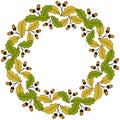 Oak leaf and acorn in color, liner, round frame 2 Royalty Free Stock Photo