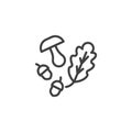 Oak leaf acorns and mushroom line icon