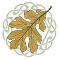 Oak leaf in autumn coloring and Celtic magic ornament